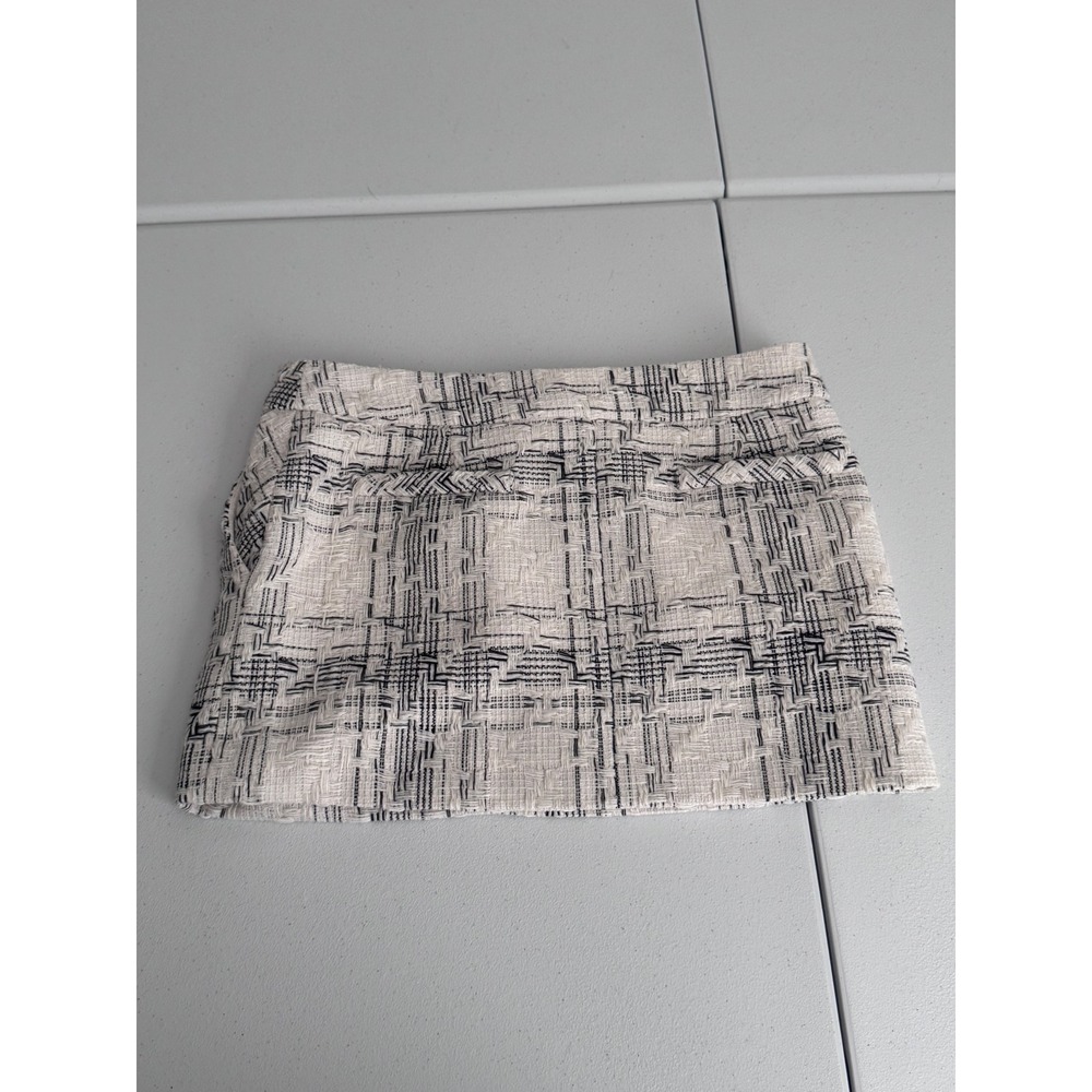 Forever 21 Tweed Mini Skirt Cream Black Plaid Metallic High Waisted Size M s3 - Picture 3 of 7